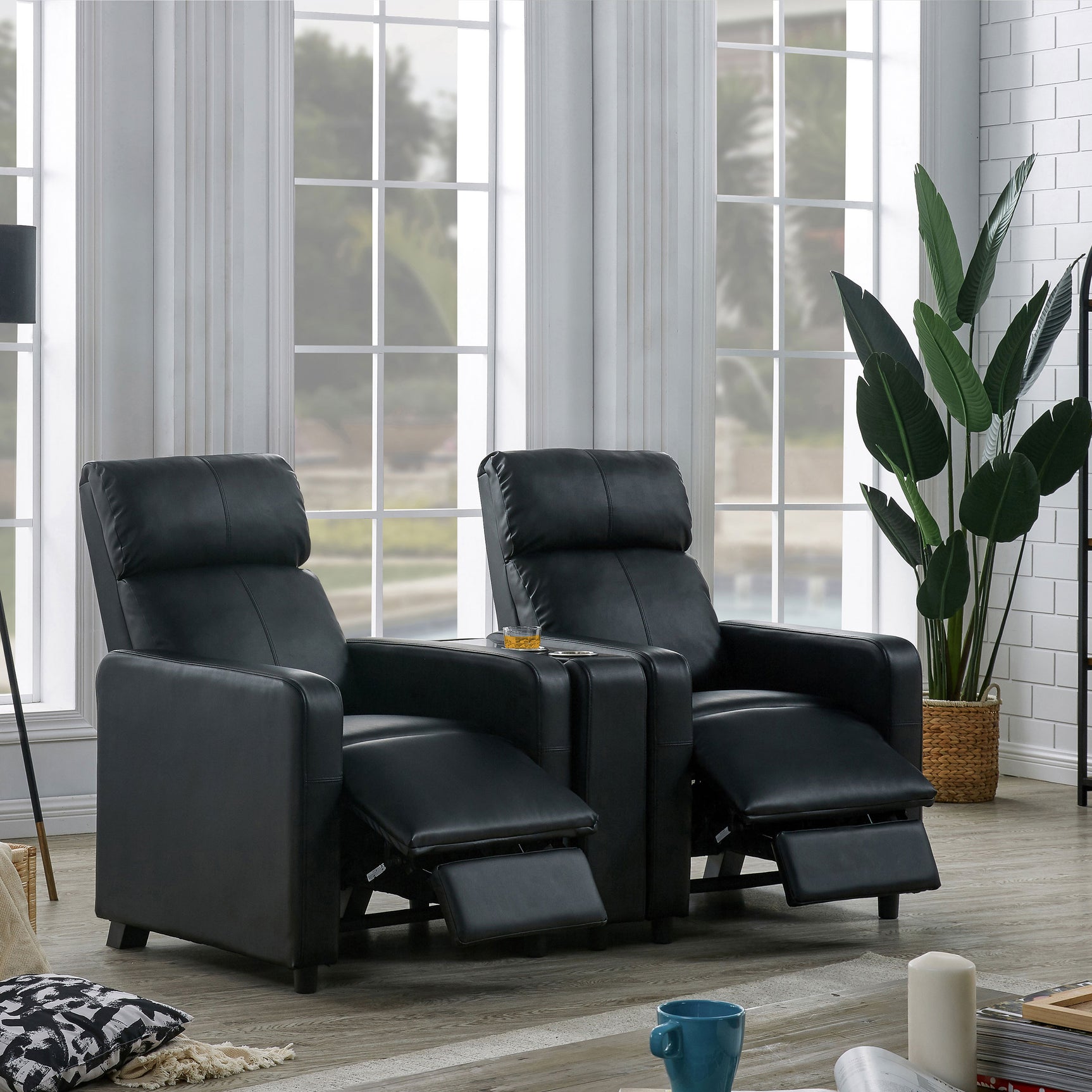 Toohey Upholstered Home Theater Push Back Recliner Black - Tampa Furniture Outlet