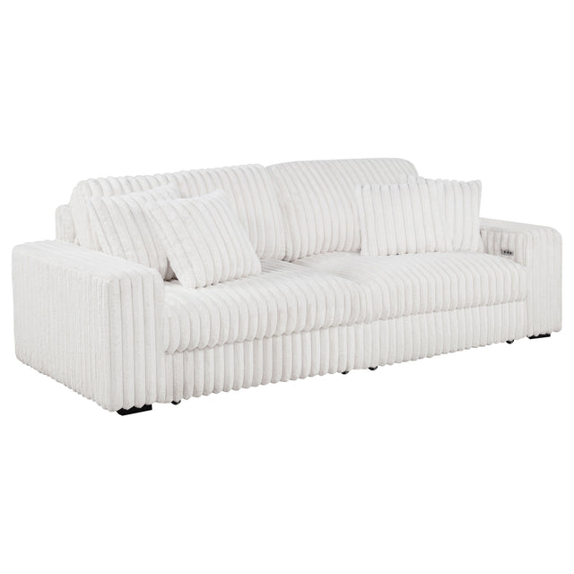 Tampa Furniture Outlet - Coaster - Jacana Corduroy Upholstered Dual Power Chaise Sofa Ivory - 600535P