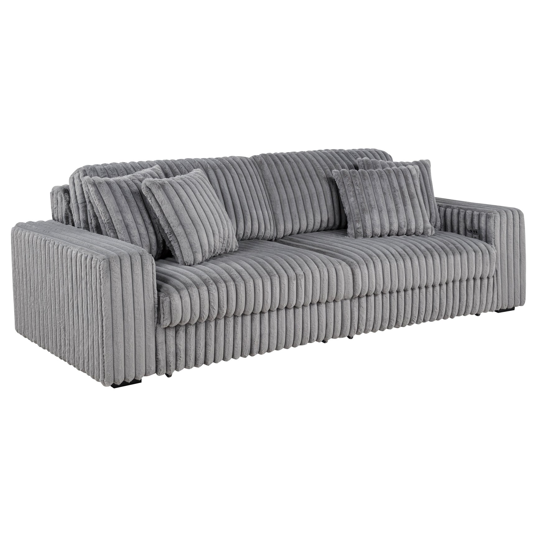 Tampa Furniture Outlet - Coaster - Jacana Corduroy Upholstered Dual Power Chaise Sofa Grey - 600536P