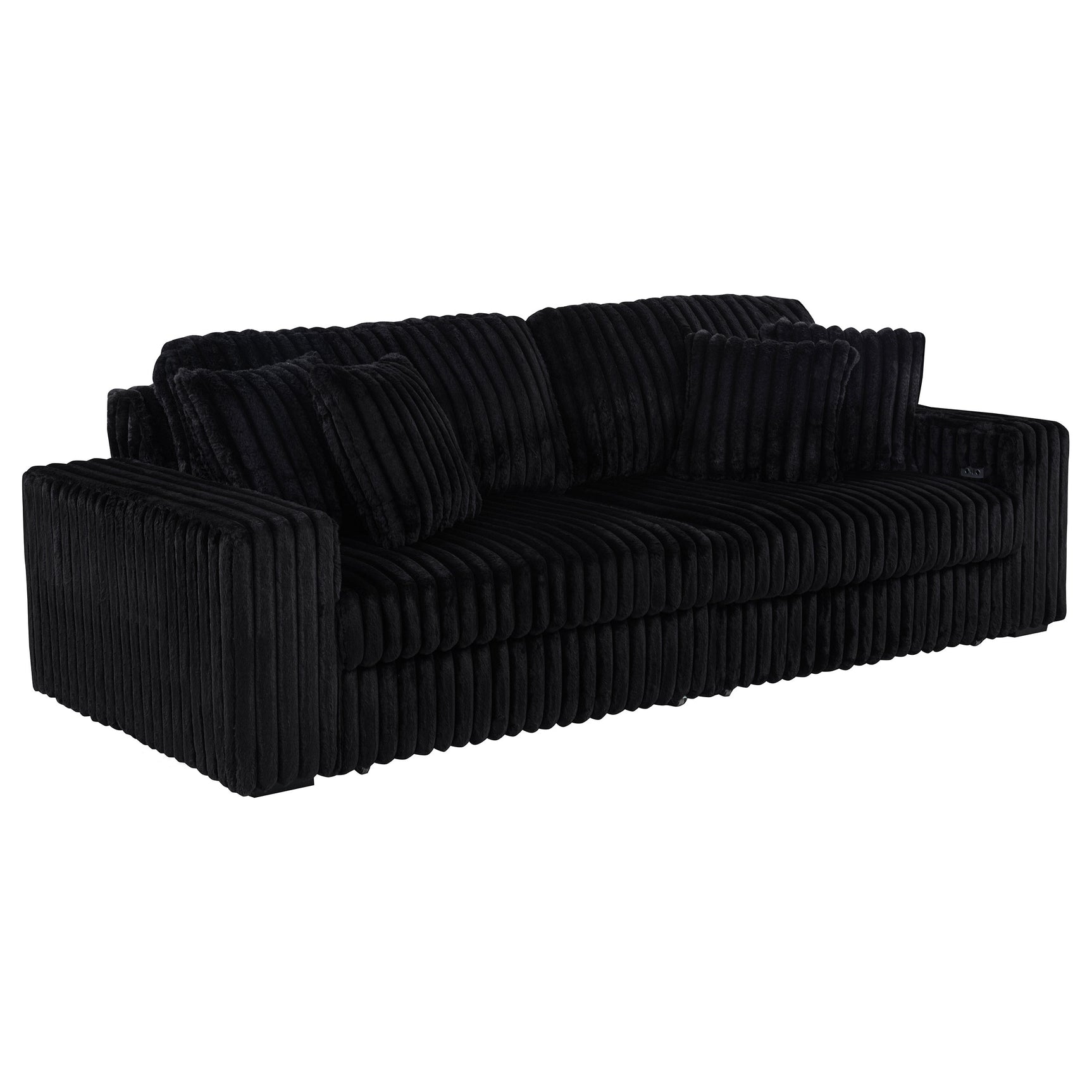 Tampa Furniture Outlet - Coaster - Jacana Corduroy Upholstered Dual Power Chaise Sofa Black - 600537P