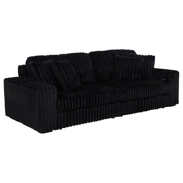 Tampa Furniture Outlet - Coaster - Jacana Corduroy Upholstered Dual Power Chaise Sofa Black - 600537P