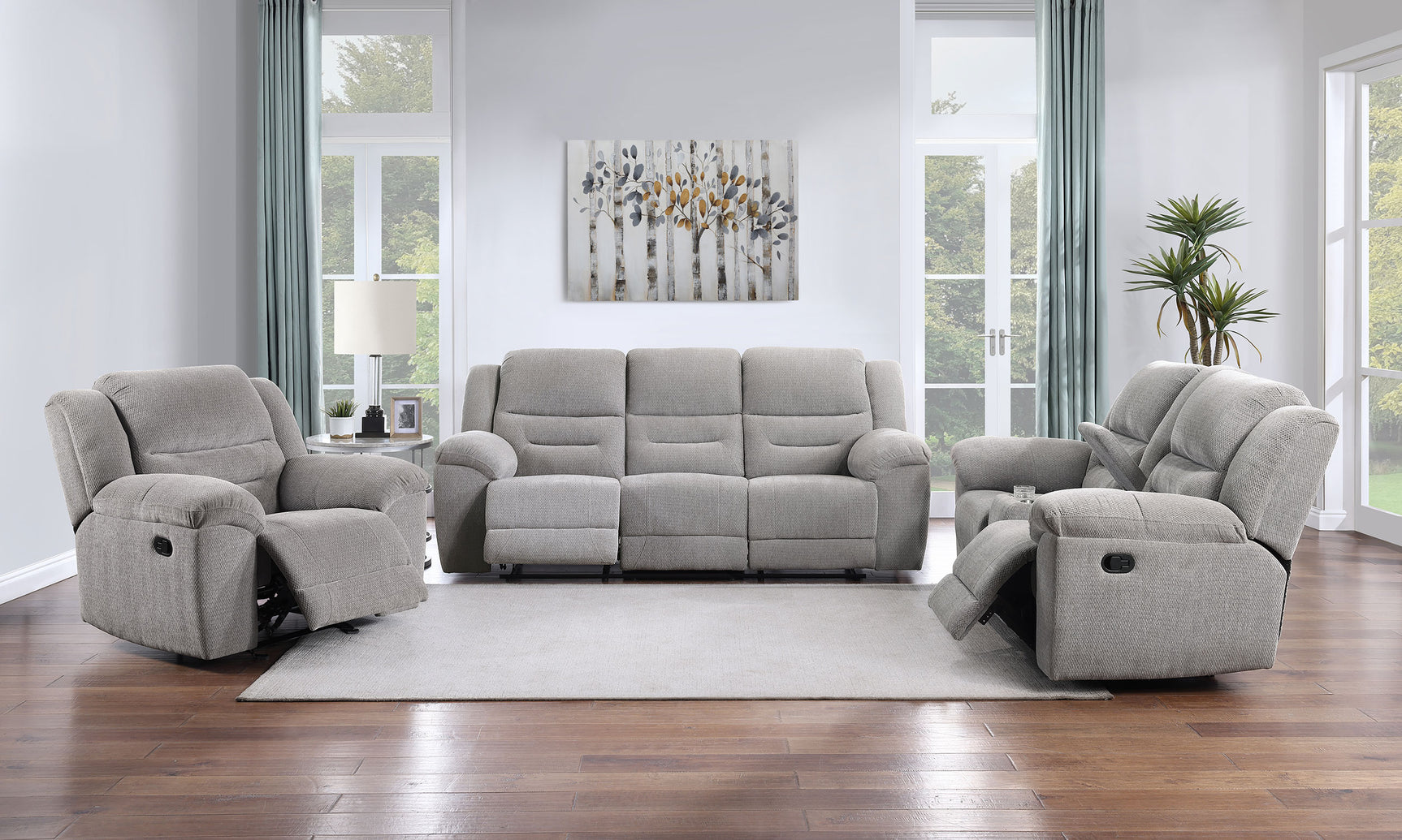 Gilson 3-piece Chenille Upholstered Reclining Sofa Set Grey - Tampa Furniture Outlet