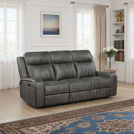 Raelynn Upholstered Track Arm Motion Sofa Grey - Tampa Furniture Outlet