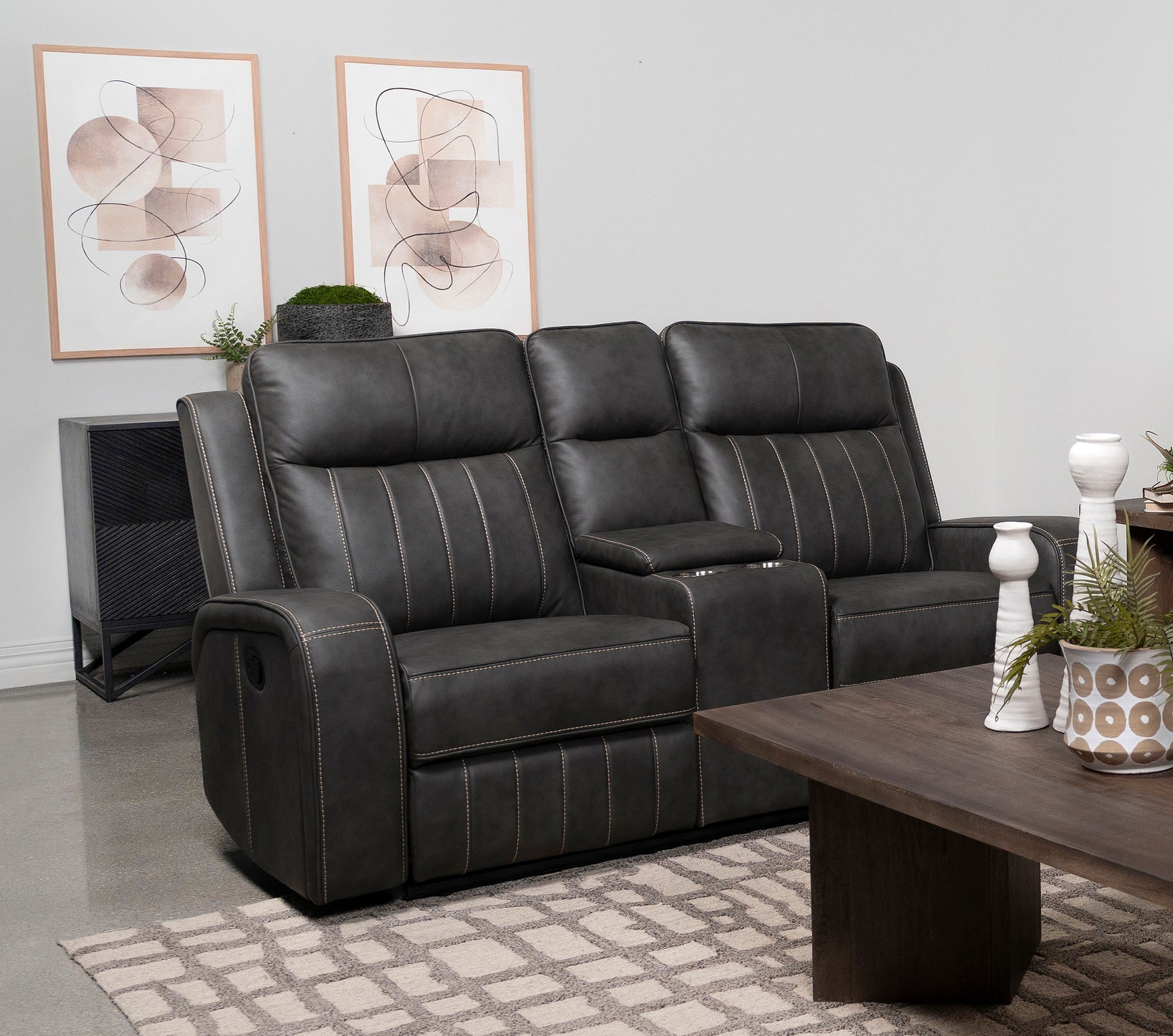 Raelynn Upholstered Track Arm Motion Loveseat Grey - Tampa Furniture Outlet