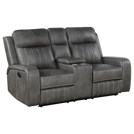 Tampa Furniture Outlet - Coaster - Raelynn Upholstered Track Arm Motion Loveseat Grey - 603192