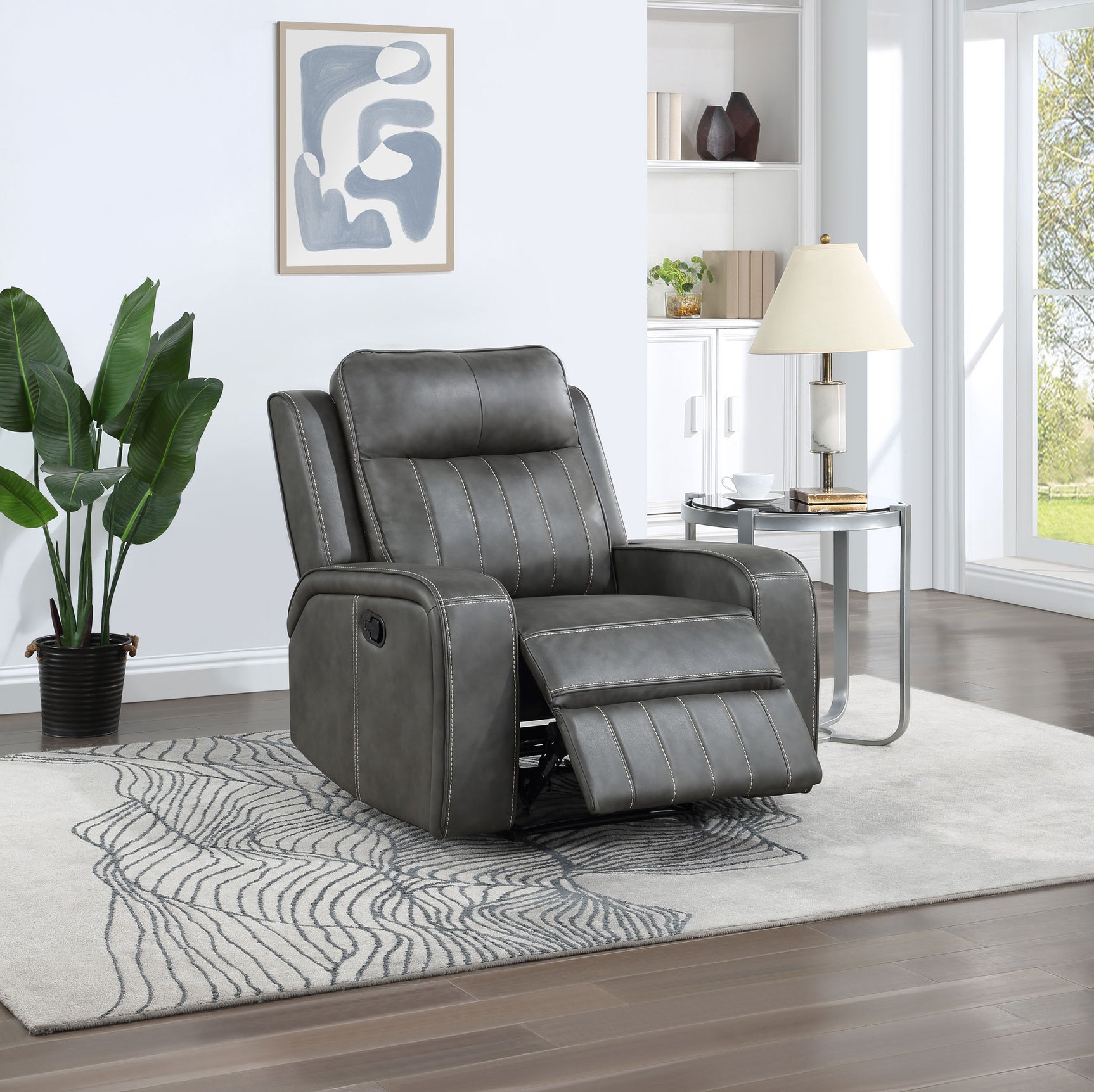 Raelynn Upholstered Track Arm Recliner Grey - Tampa Furniture Outlet