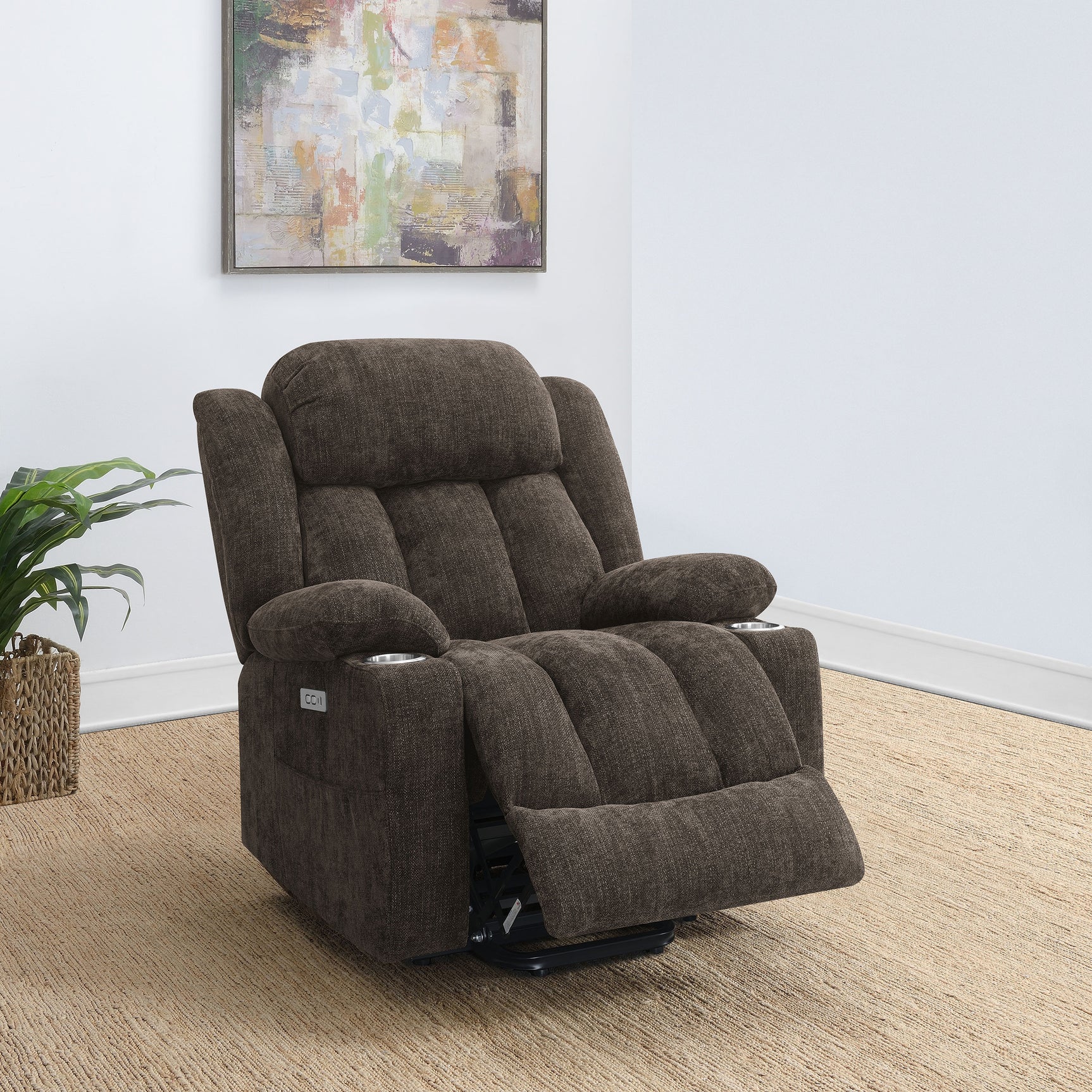 Houston Upholstered Power Lift Recliner Chair Dark Brown - Tampa Furniture Outlet