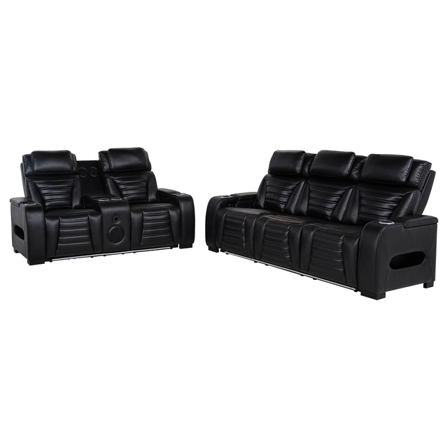 Tampa Furniture Outlet - Coaster - Zuma 2-piece Faux Leather Dual Power LED Sofa Set Black - 603251PP-S2