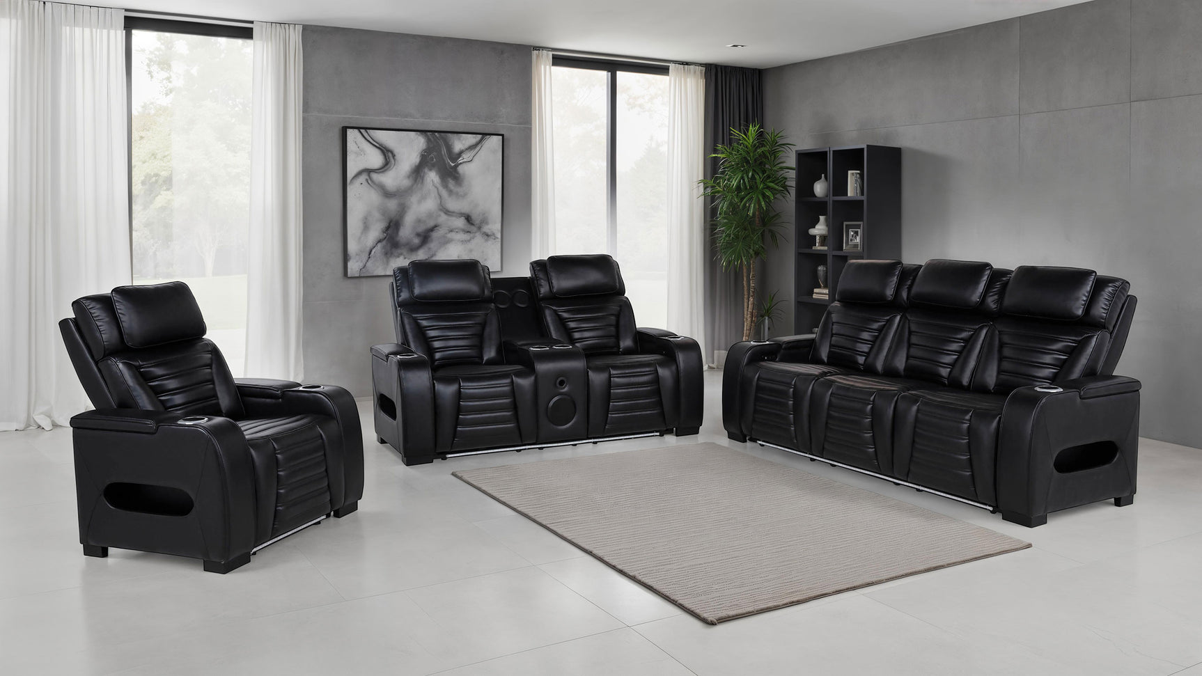 Tampa Furniture Outlet - Coaster - Zuma 3-piece Faux Leather Dual Power LED Sofa Set Black - 603251PP-S3