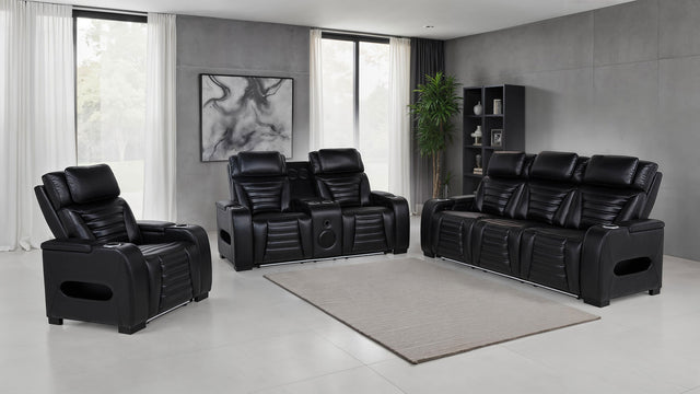 Tampa Furniture Outlet - Coaster - Zuma 3-piece Faux Leather Dual Power LED Sofa Set Black - 603251PP-S3