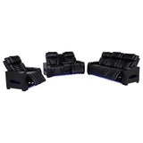 Zuma 3-piece Faux Leather Dual Power LED Sofa Set Black