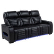 Tampa Furniture Outlet - Coaster - Zuma Faux Leather Dual Power Reclining LED Sofa Black - 603251PP