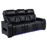Tampa Furniture Outlet - Coaster - Zuma Faux Leather Dual Power Reclining LED Sofa Black - 603251PP