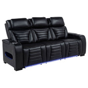 Tampa Furniture Outlet - Coaster - Zuma Faux Leather Dual Power Reclining LED Sofa Black - 603251PP