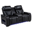 Tampa Furniture Outlet - Coaster - Zuma Faux Leather Dual Power Reclining LED Loveseat Black - 603252PP
