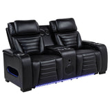 Tampa Furniture Outlet - Coaster - Zuma Faux Leather Dual Power Reclining LED Loveseat Black - 603252PP