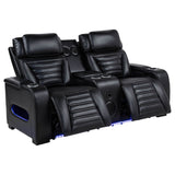 Zuma Faux Leather Dual Power Reclining LED Loveseat Black