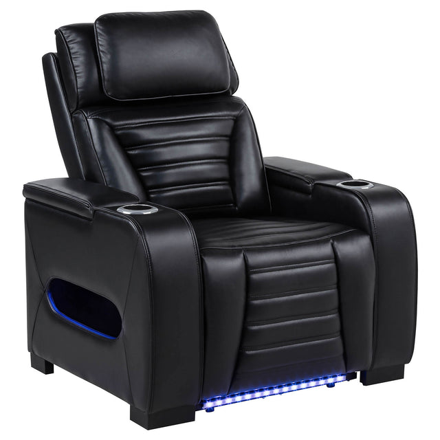 Tampa Furniture Outlet - Coaster - Zuma Faux Leather Upholstered Dual Power LED Recliner Black - 603253PP