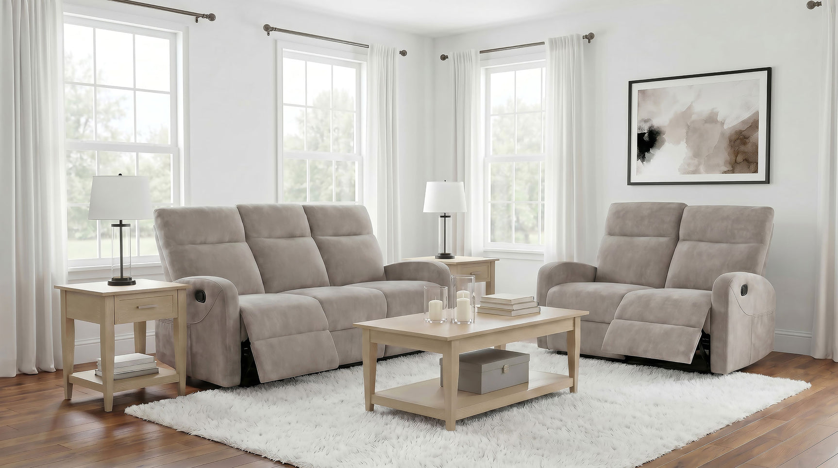 Tampa Furniture Outlet - Coaster - Hamilton 2-piece Chenille Manual Reclining Sofa Set Sand - 603371-S2