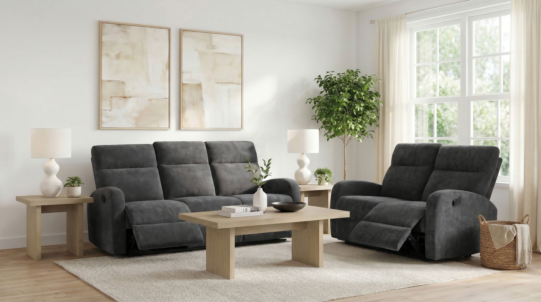 Tampa Furniture Outlet - Coaster - Hamilton 2-piece Chenille Manual Reclining Sofa Set Charcoal Grey - 603374-S2