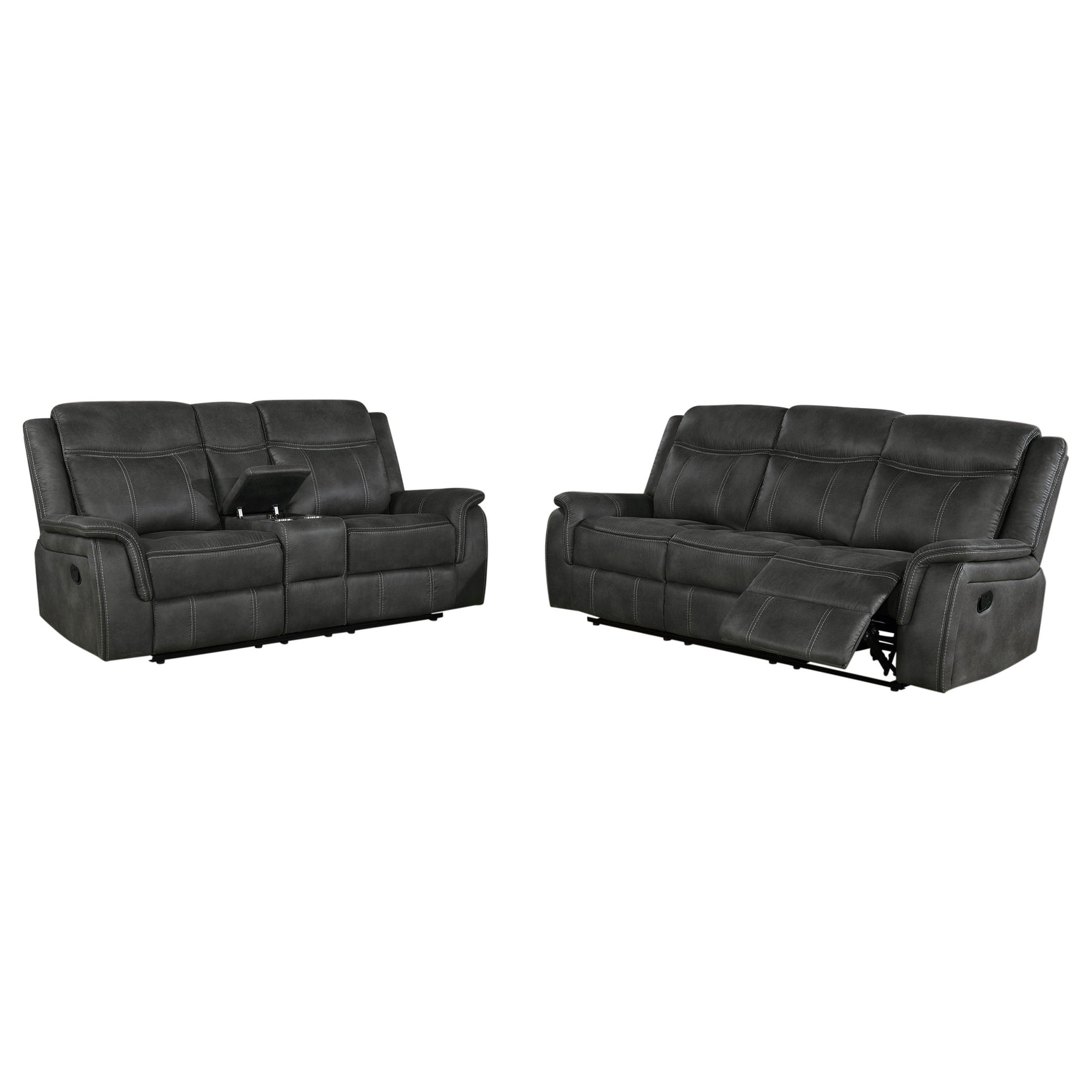 Lawrence 2-piece Upholstered Reclining Sofa Set Charcoal - Tampa Furniture Outlet