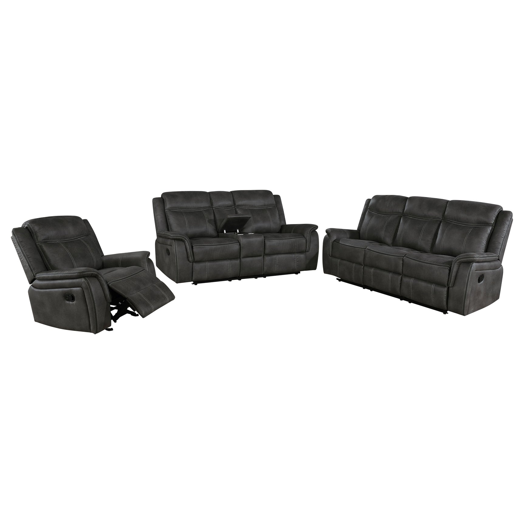 Lawrence 3-piece Upholstered Reclining Sofa Set Charcoal - Tampa Furniture Outlet