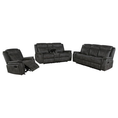 Lawrence 3-piece Upholstered Reclining Sofa Set Charcoal - Tampa Furniture Outlet