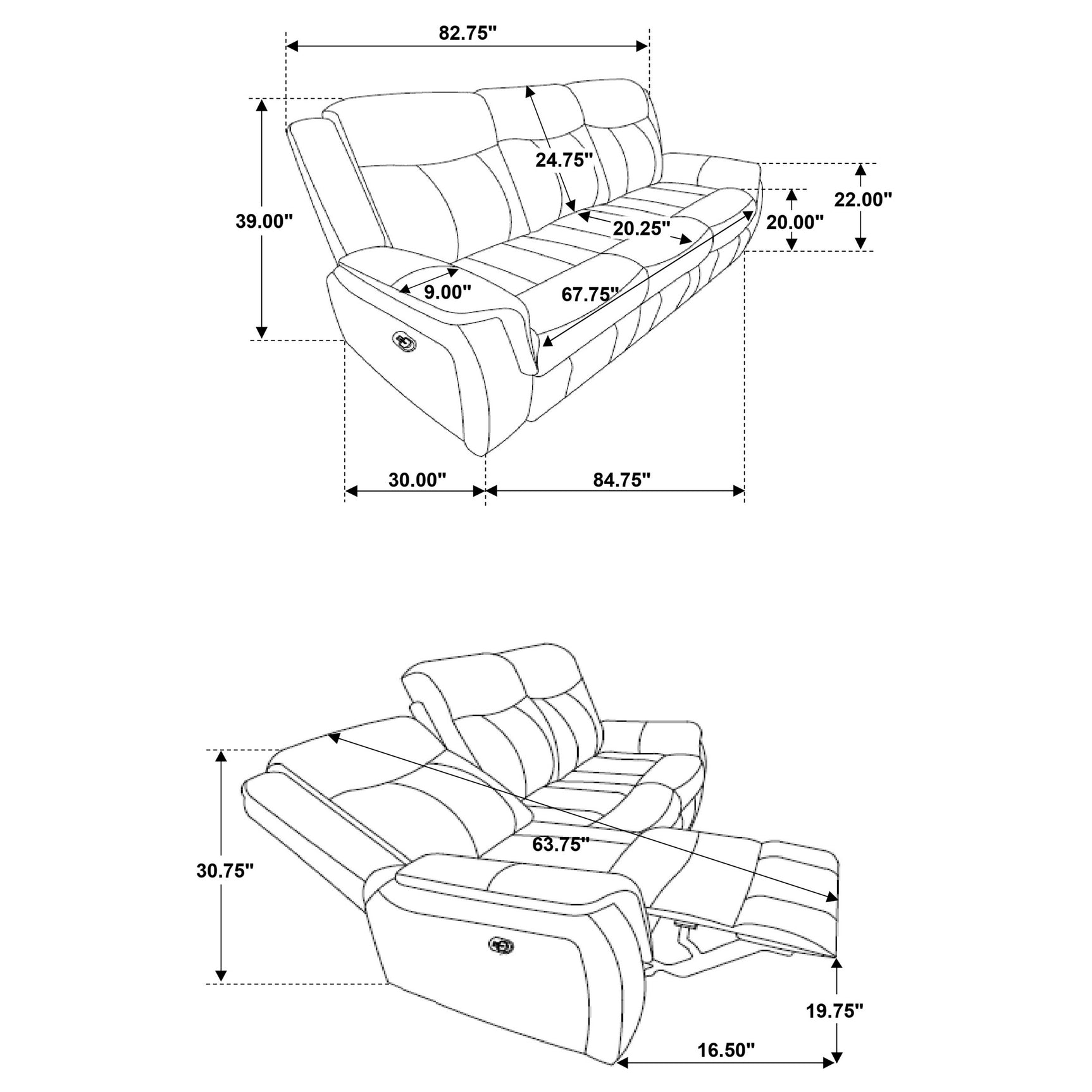 Lawrence Upholstered Padded Arm Reclining Sofa Charcoal - Tampa Furniture Outlet