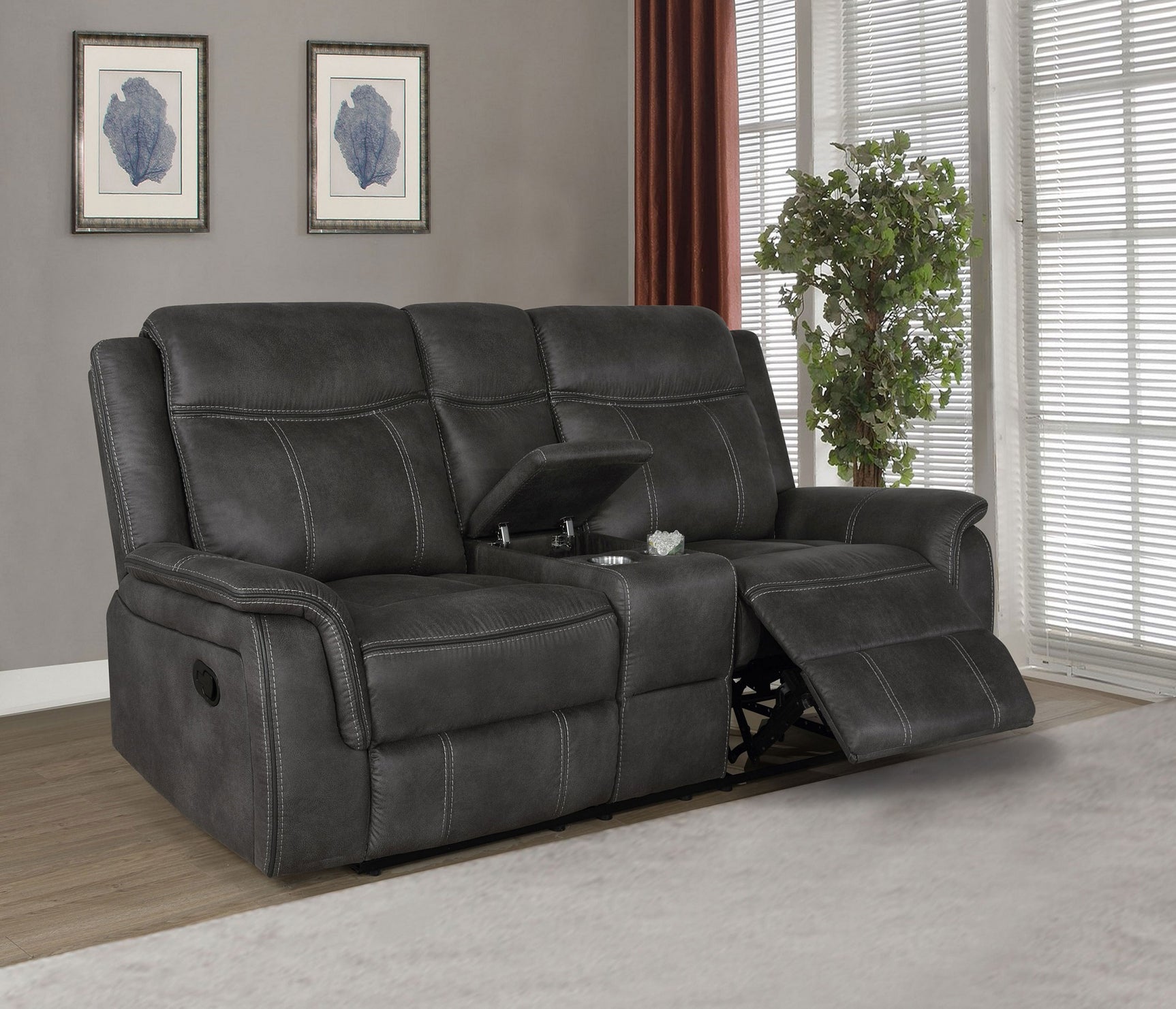 Lawrence Upholstered Padded Arm Reclining Loveseat Charcoal - Tampa Furniture Outlet