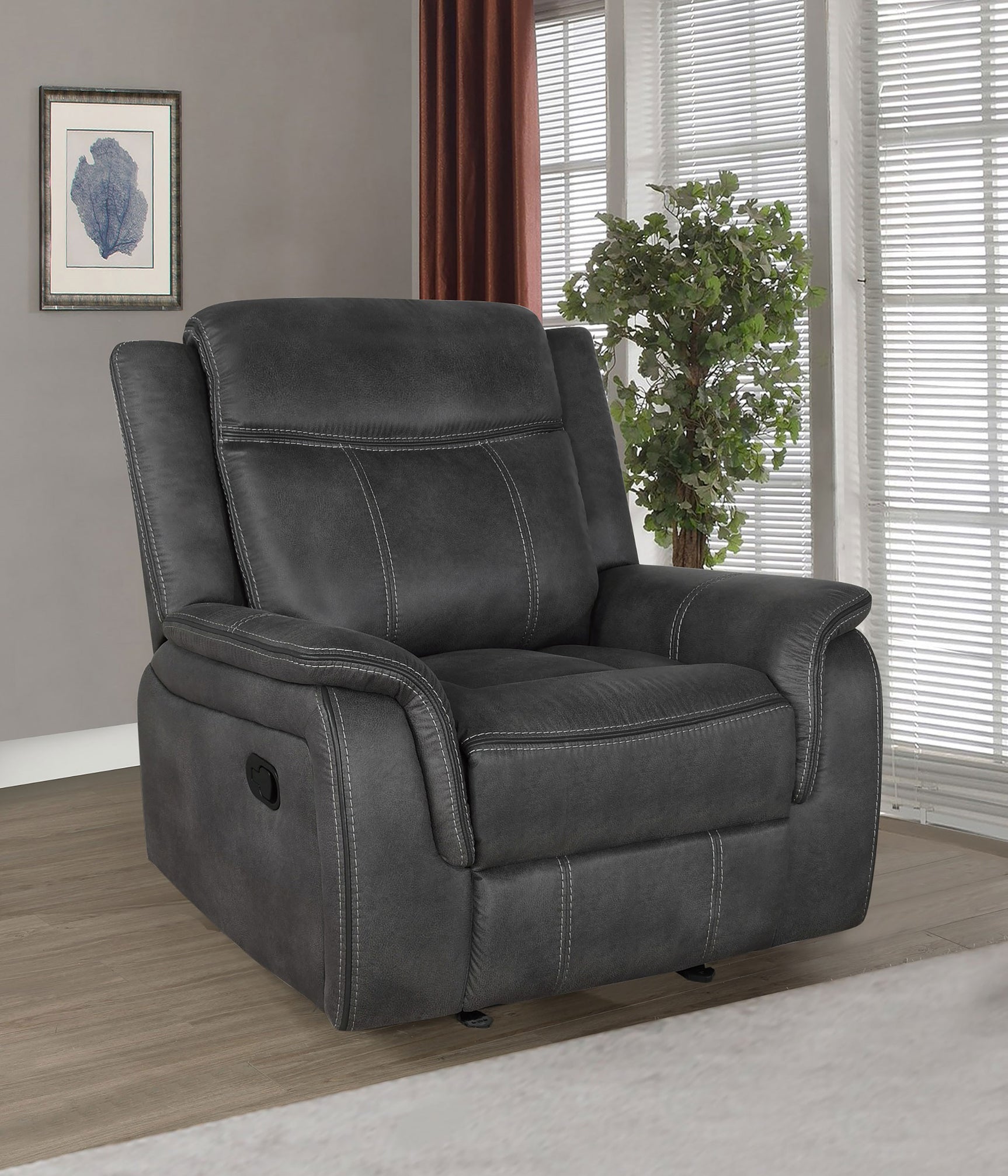Lawrence Upholstered Padded Arm Glider Recliner Charcoal - Tampa Furniture Outlet