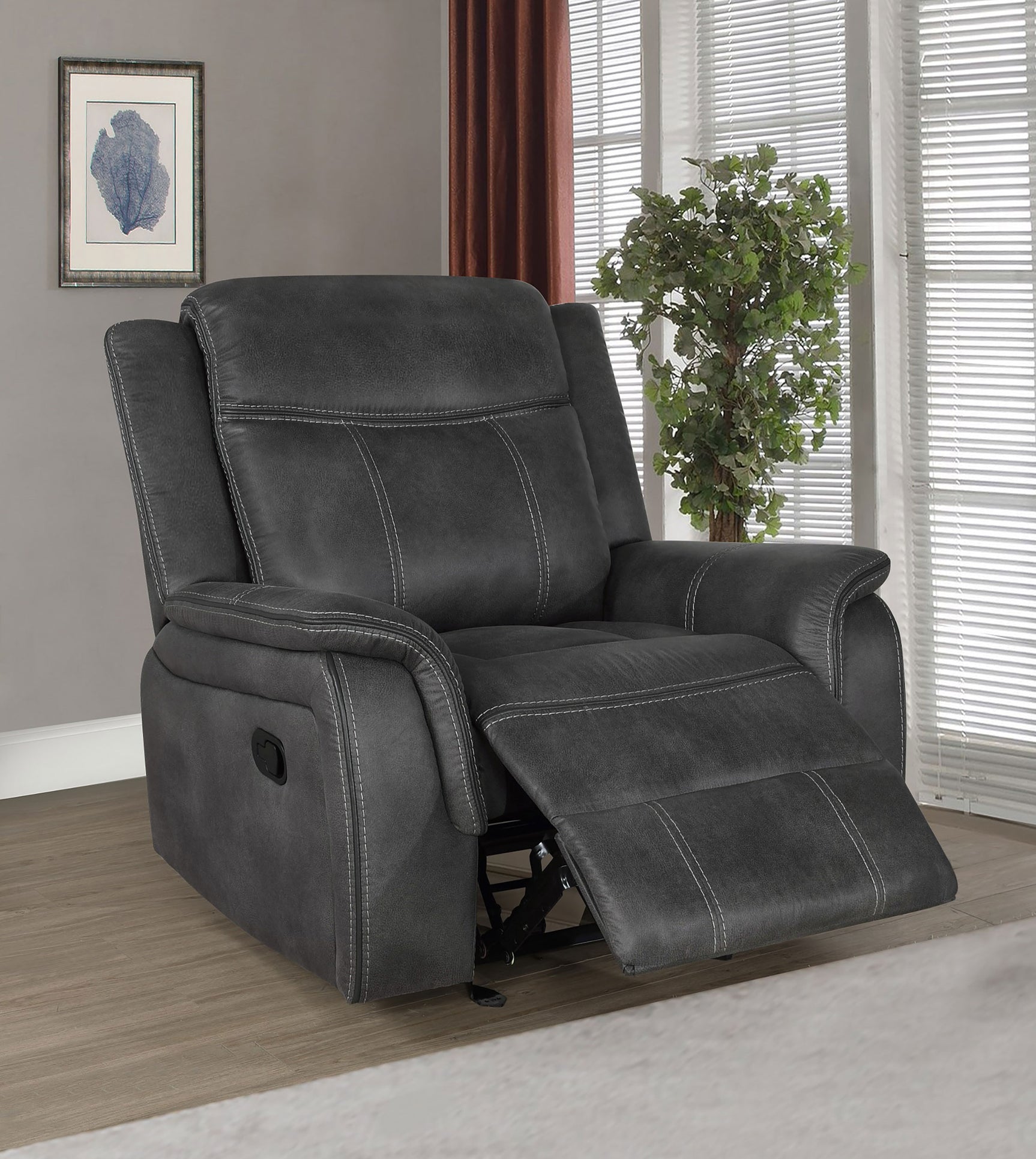 Lawrence Upholstered Padded Arm Glider Recliner Charcoal - Tampa Furniture Outlet