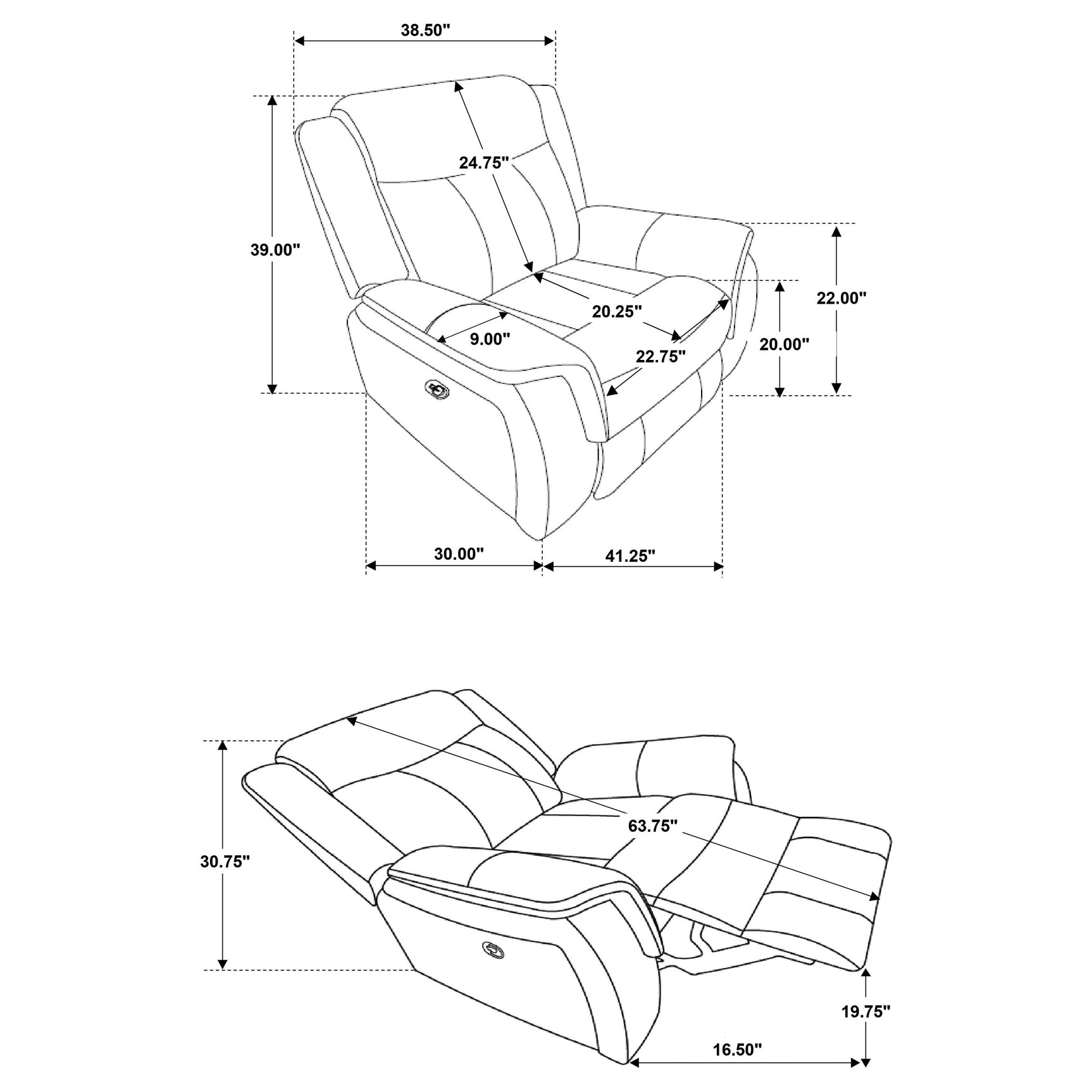 Lawrence Upholstered Padded Arm Glider Recliner Charcoal - Tampa Furniture Outlet