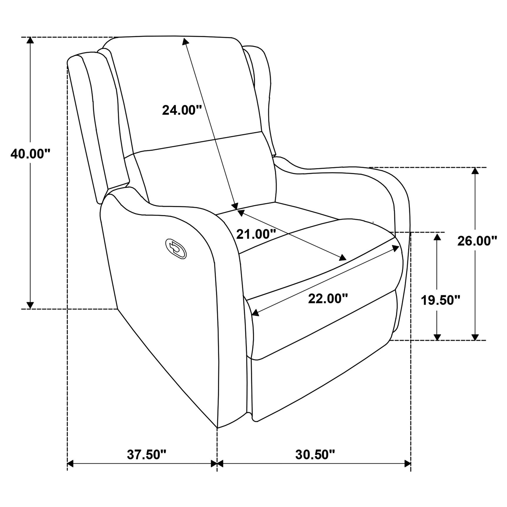 Kelsey Upholstered English Arm Recliner Chair Ivory - Tampa Furniture Outlet