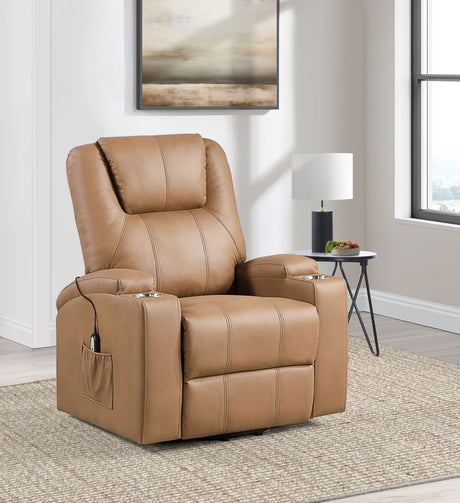 Armstrong Upholstered Power Lift Massage Recliner Camel - Tampa Furniture Outlet