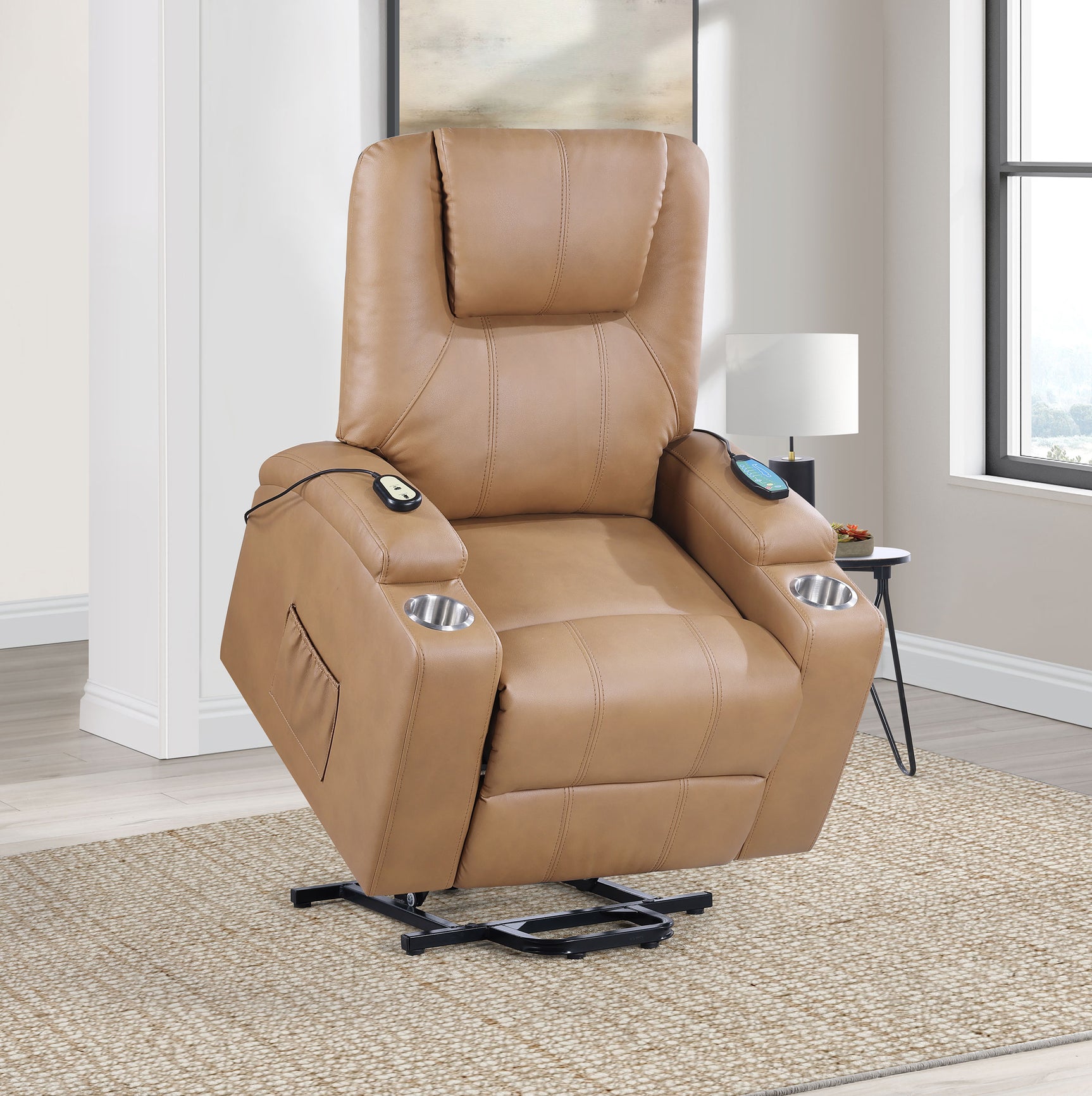 Armstrong Upholstered Power Lift Massage Recliner Camel - Tampa Furniture Outlet