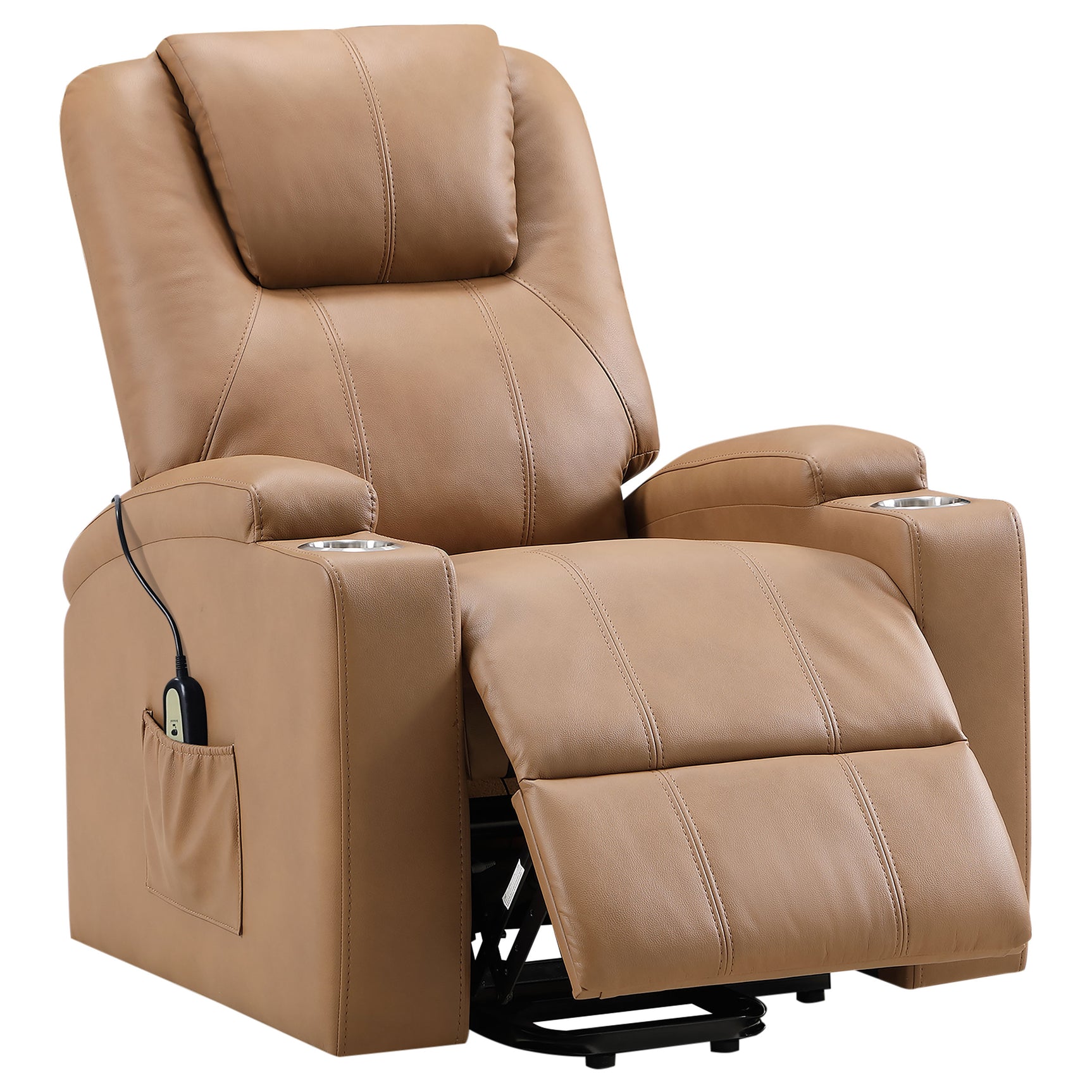 Tampa Furniture Outlet - Coaster - Armstrong Upholstered Power Lift Massage Recliner Camel - 609476P