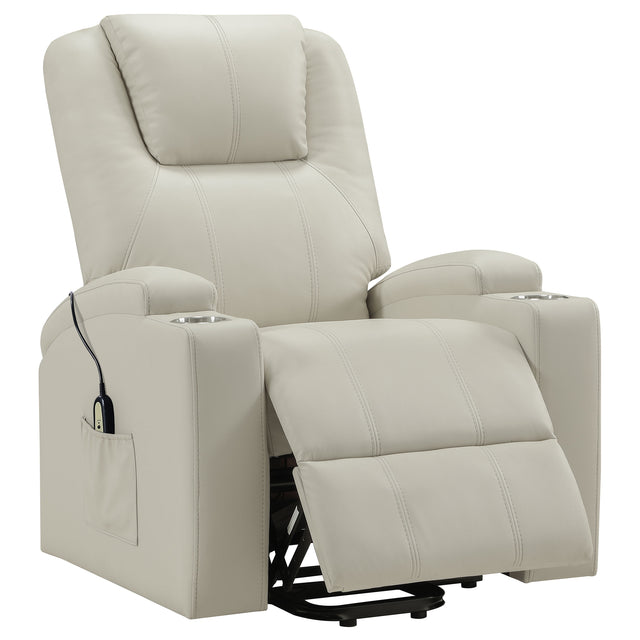 Tampa Furniture Outlet - Coaster - Armstrong Upholstered Power Lift Massage Recliner Ivory - 609477P