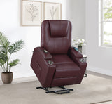 Armstrong Upholstered Power Lift Massage Recliner Wine - Tampa Furniture Outlet