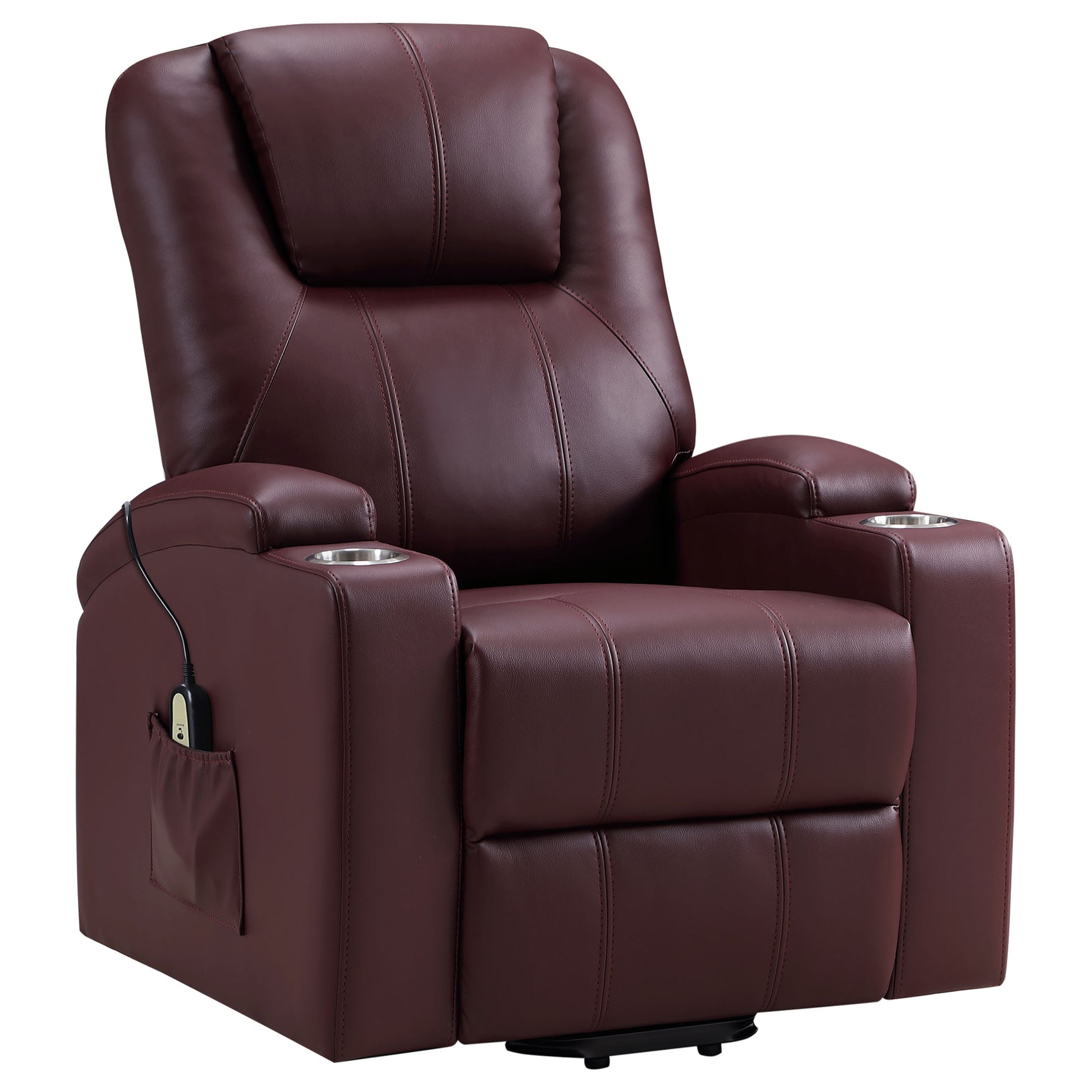 Armstrong Upholstered Power Lift Massage Recliner Wine - Tampa Furniture Outlet