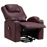 Armstrong Upholstered Power Lift Massage Recliner Wine - Tampa Furniture Outlet
