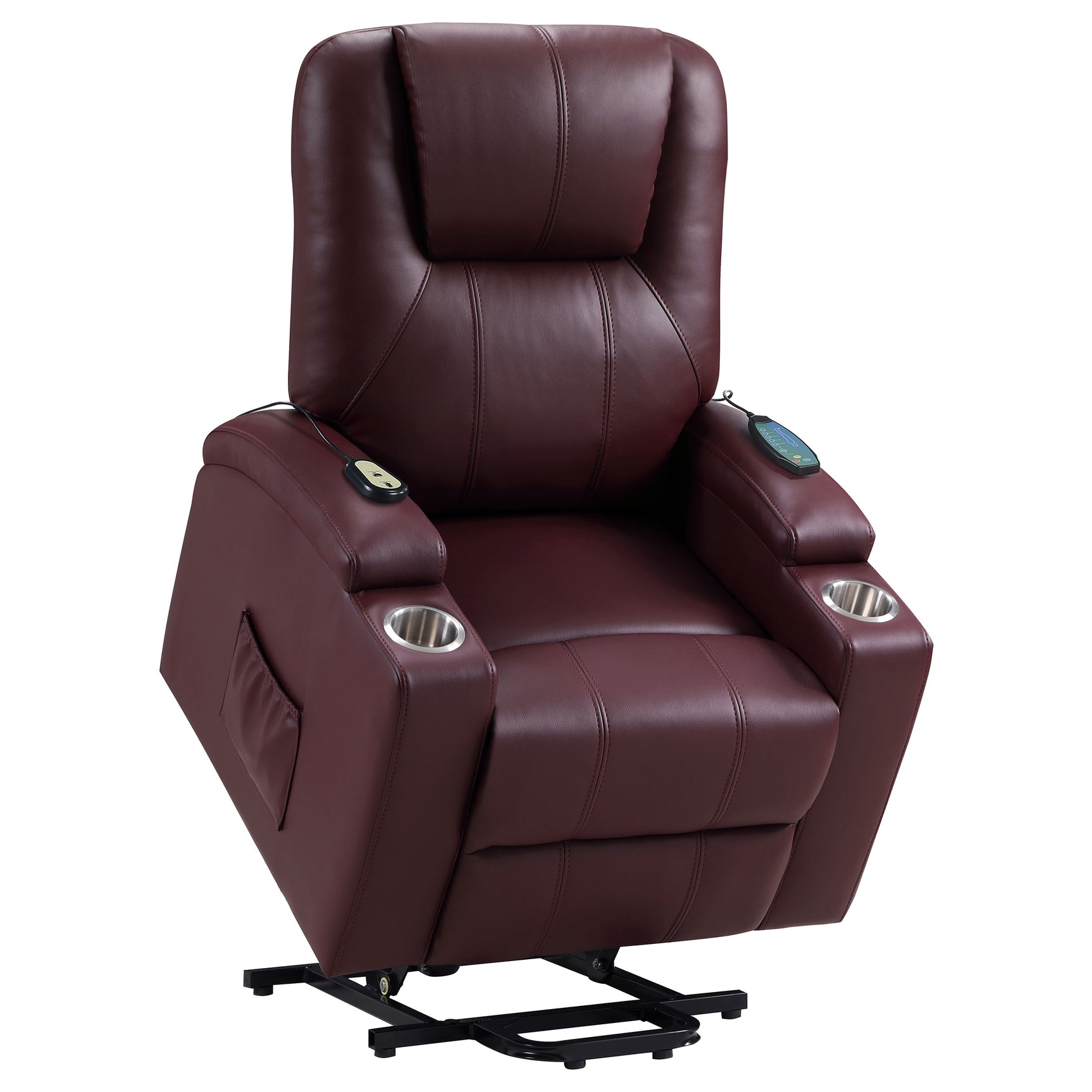 Armstrong Upholstered Power Lift Massage Recliner Wine - Tampa Furniture Outlet