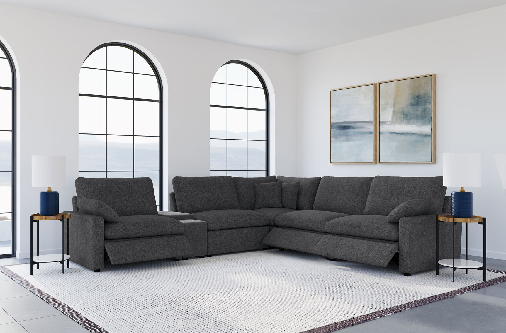 Collins 6-piece Modular Power Reclining Sectional Dark Grey - Tampa Furniture Outlet