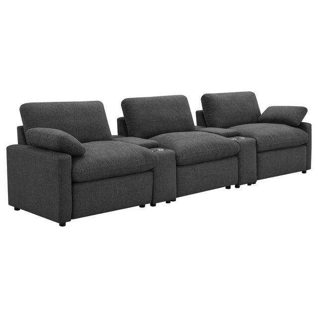 Tampa Furniture Outlet - Coaster - Collins 5-Piece Power Reclining Home Theater Seating Dark Grey - 609531PT