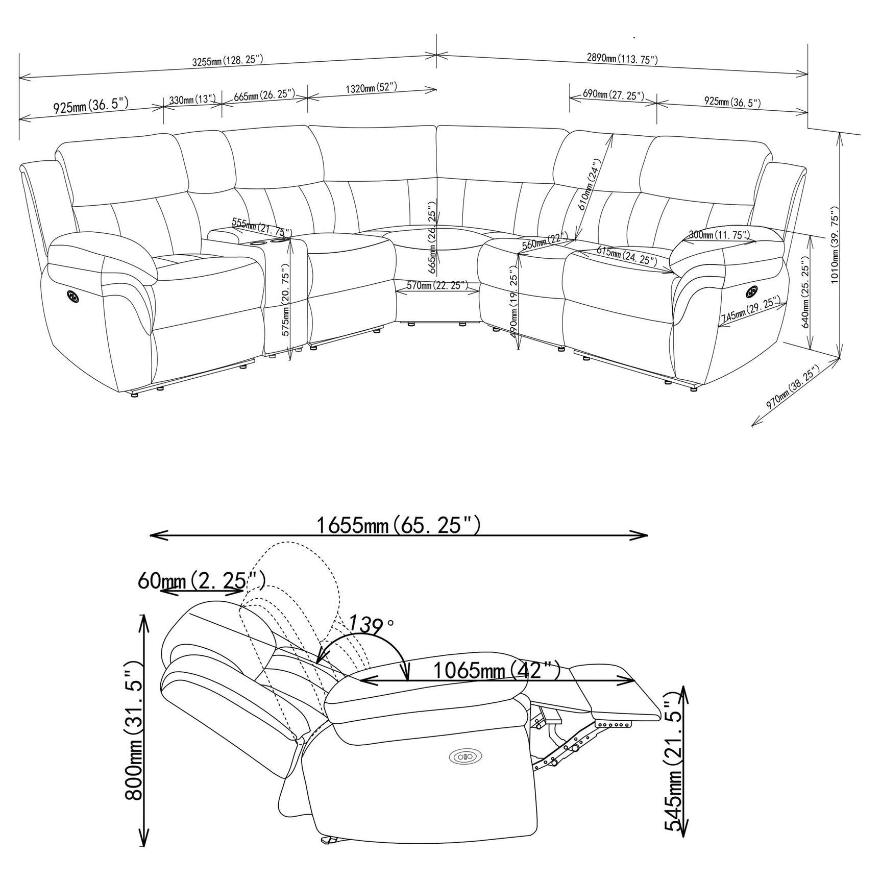 Bahrain 6-piece Modular Power Reclining Sectional Charcoal - Tampa Furniture Outlet