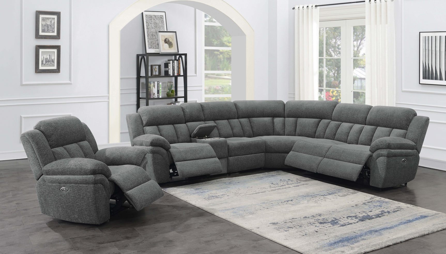 Bahrain 6-piece Modular Power Reclining Sectional Charcoal - Tampa Furniture Outlet