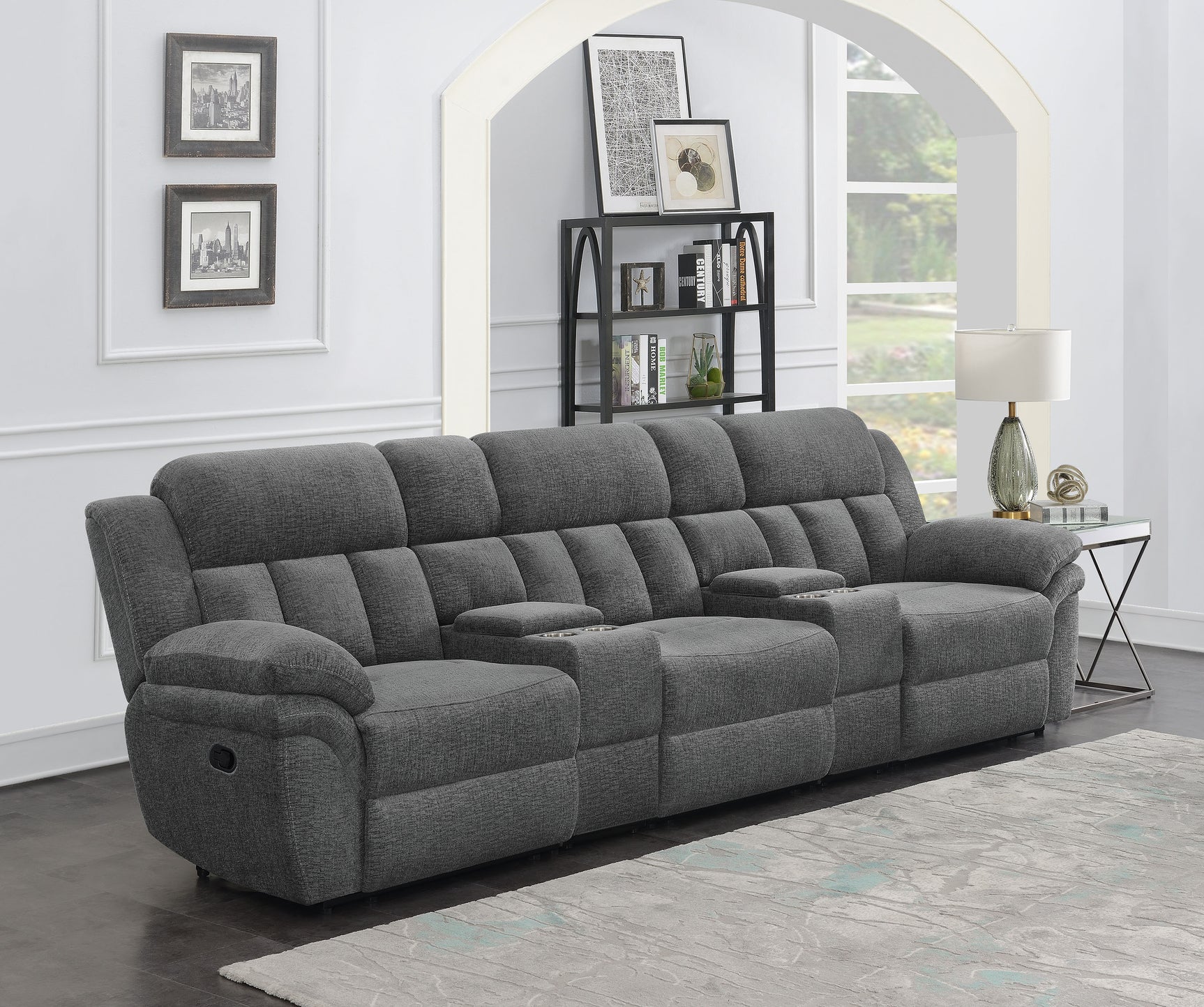 Bahrain 5-piece Upholstered Home Theater Seating Charcoal - Tampa Furniture Outlet