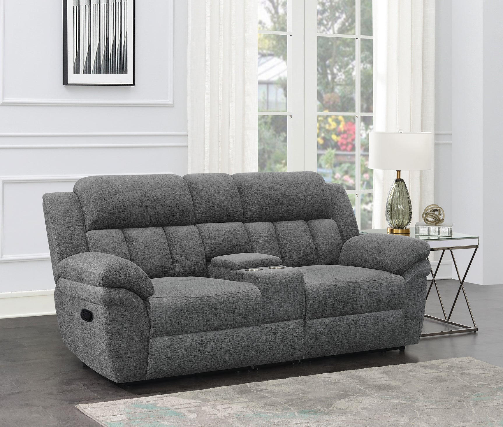 Bahrain Upholstered Motion Loveseat Charcoal - Tampa Furniture Outlet