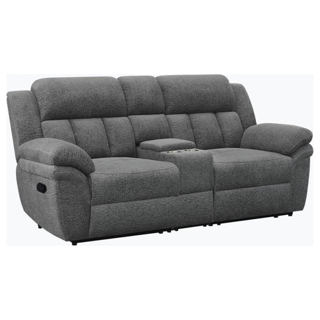 Tampa Furniture Outlet - Coaster - Bahrain Upholstered Motion Loveseat Charcoal - 609542
