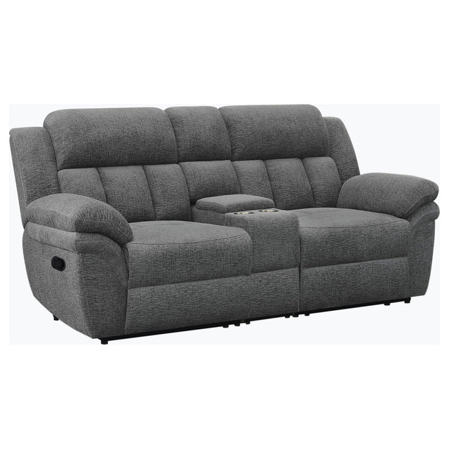 Tampa Furniture Outlet - Coaster - Bahrain Upholstered Motion Loveseat Charcoal - 609542