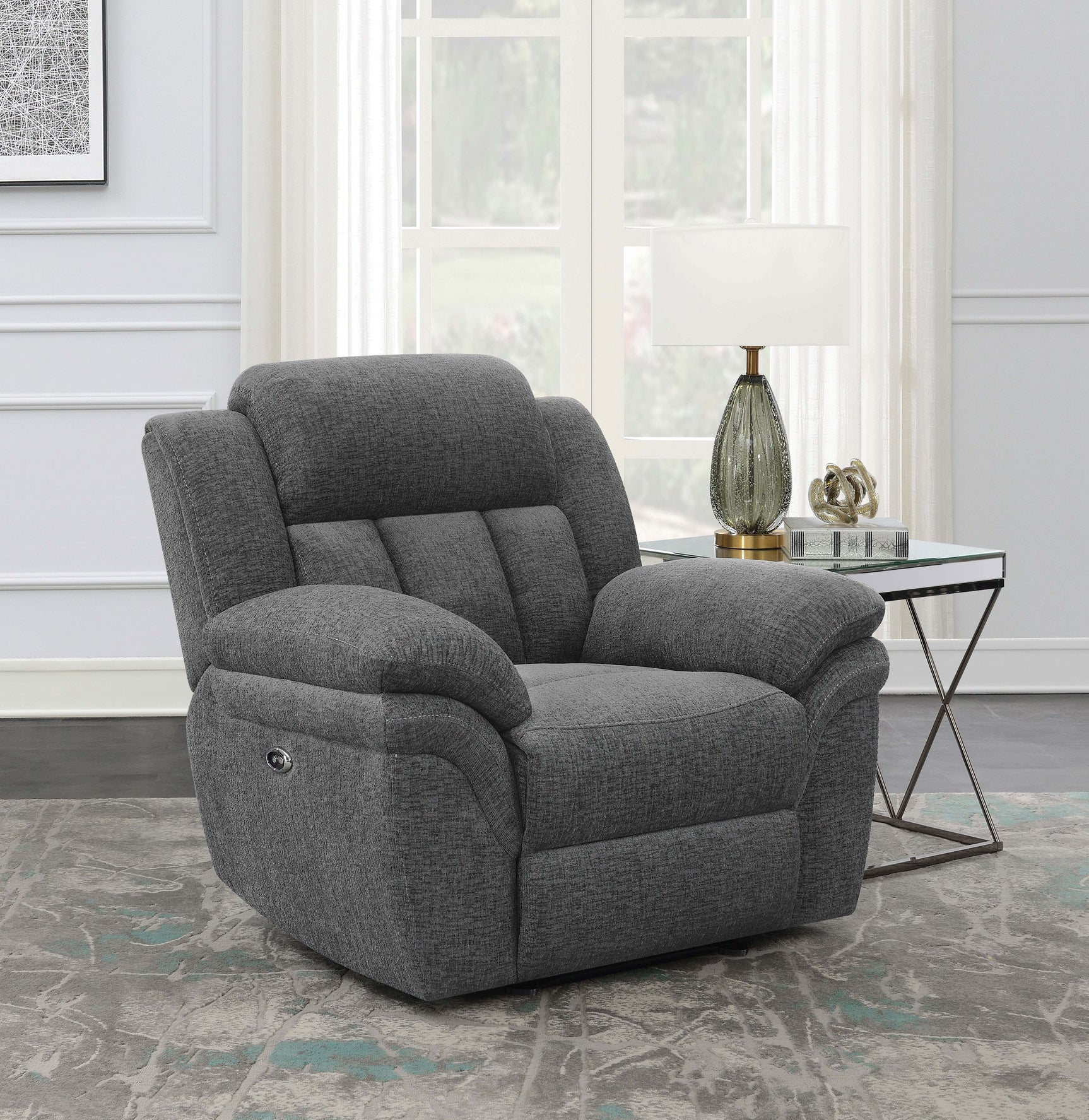 Bahrain Upholstered Power Glider Recliner Charcoal - Tampa Furniture Outlet